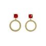 Red gem circle stud earrings